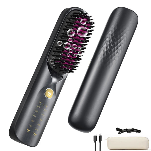 Cordless Hair Straightener Brush 450°F Adjustable Temp 30s Fast Heating 10000mAh Travel Wireless Straightening Comb Adult Kids