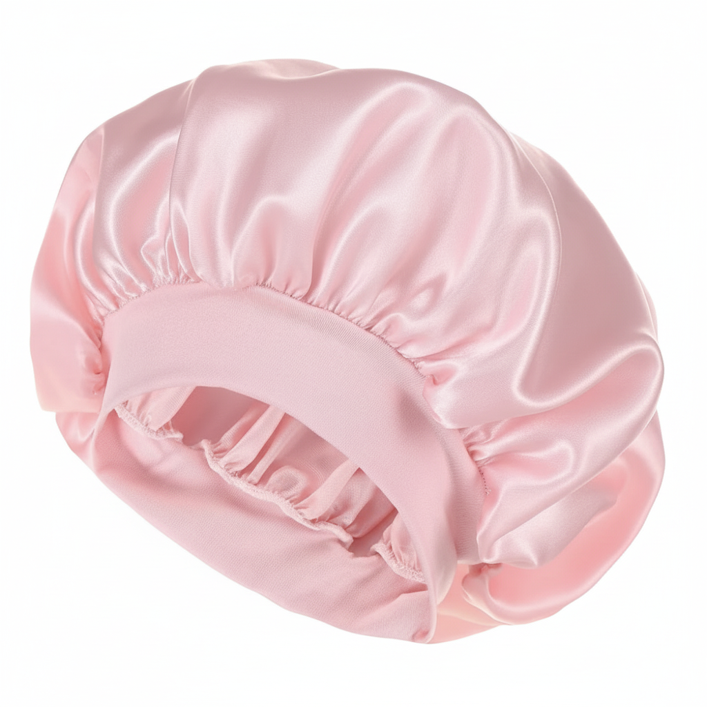 1pc Women's Solid Color Satin Wide-Brimmed Shower Cap, Suitable For Daily Use Silk Bonnet Satin Bonnet
