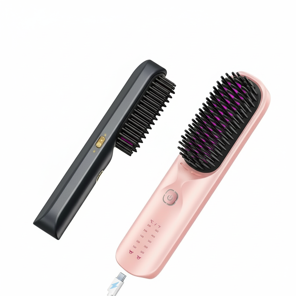 Cordless Hair Straightener Brush 450°F Adjustable Temp 30s Fast Heating 10000mAh Travel Wireless Straightening Comb Adult Kids