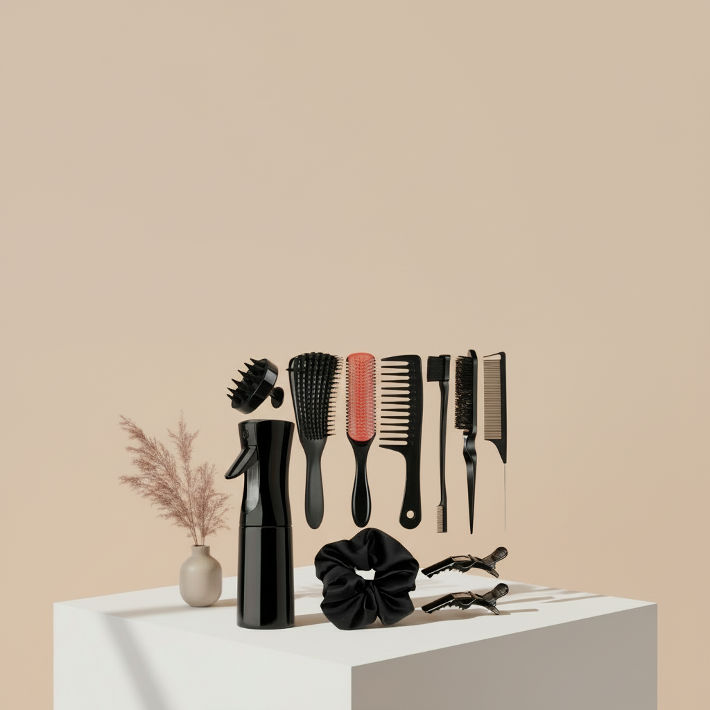 11pcs Hair Care Kit for Wet Dry Curly Hair - Curl Enhancing Unscented Styling Tools Set with Mist Bottle, Hair Brush, Wide Tooth