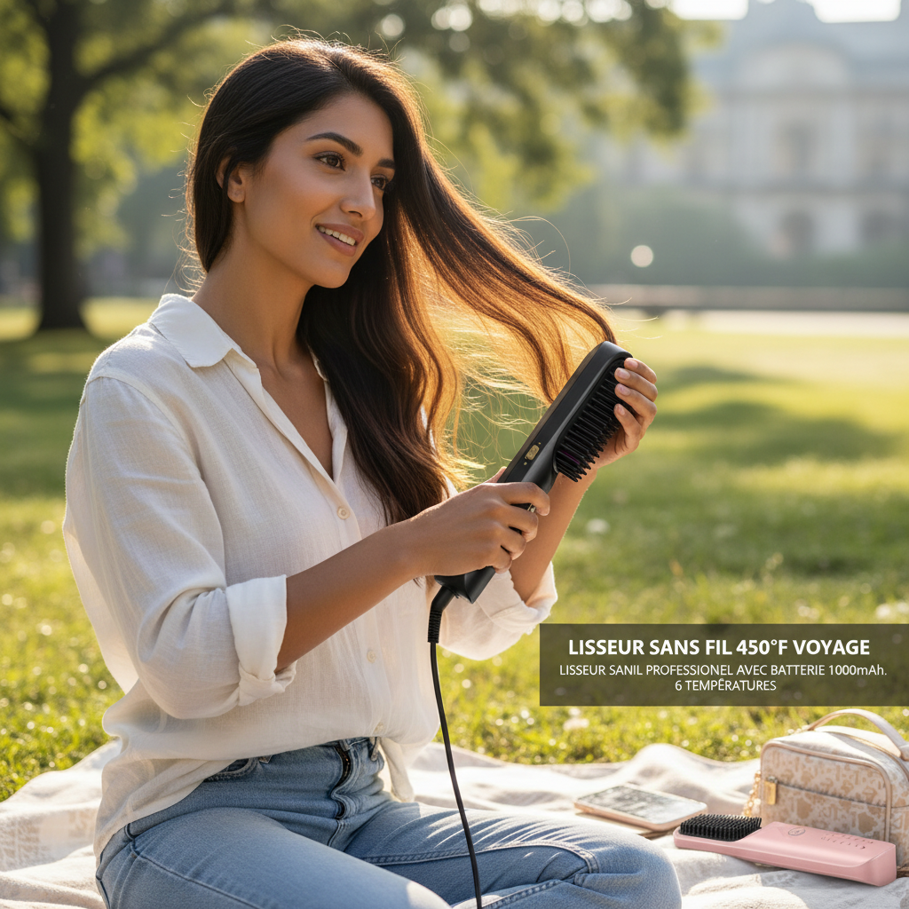 Cordless Hair Straightener Brush 450°F Adjustable Temp 30s Fast Heating 10000mAh Travel Wireless Straightening Comb Adult Kids