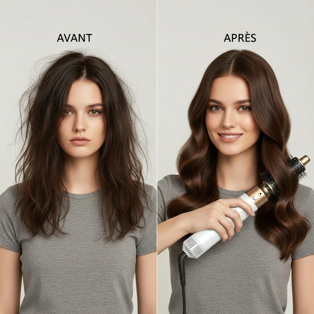 6 in 1 Hair Dryer Brush Detachable Airflow Comb Curler Straightening Brush Heat Control Styler for Smooth Hair