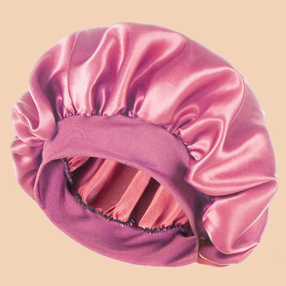 1pc Women's Solid Color Satin Wide-Brimmed Shower Cap, Suitable For Daily Use Silk Bonnet Satin Bonnet