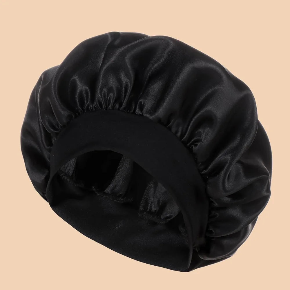 1pc Women's Solid Color Satin Wide-Brimmed Shower Cap, Suitable For Daily Use Silk Bonnet Satin Bonnet