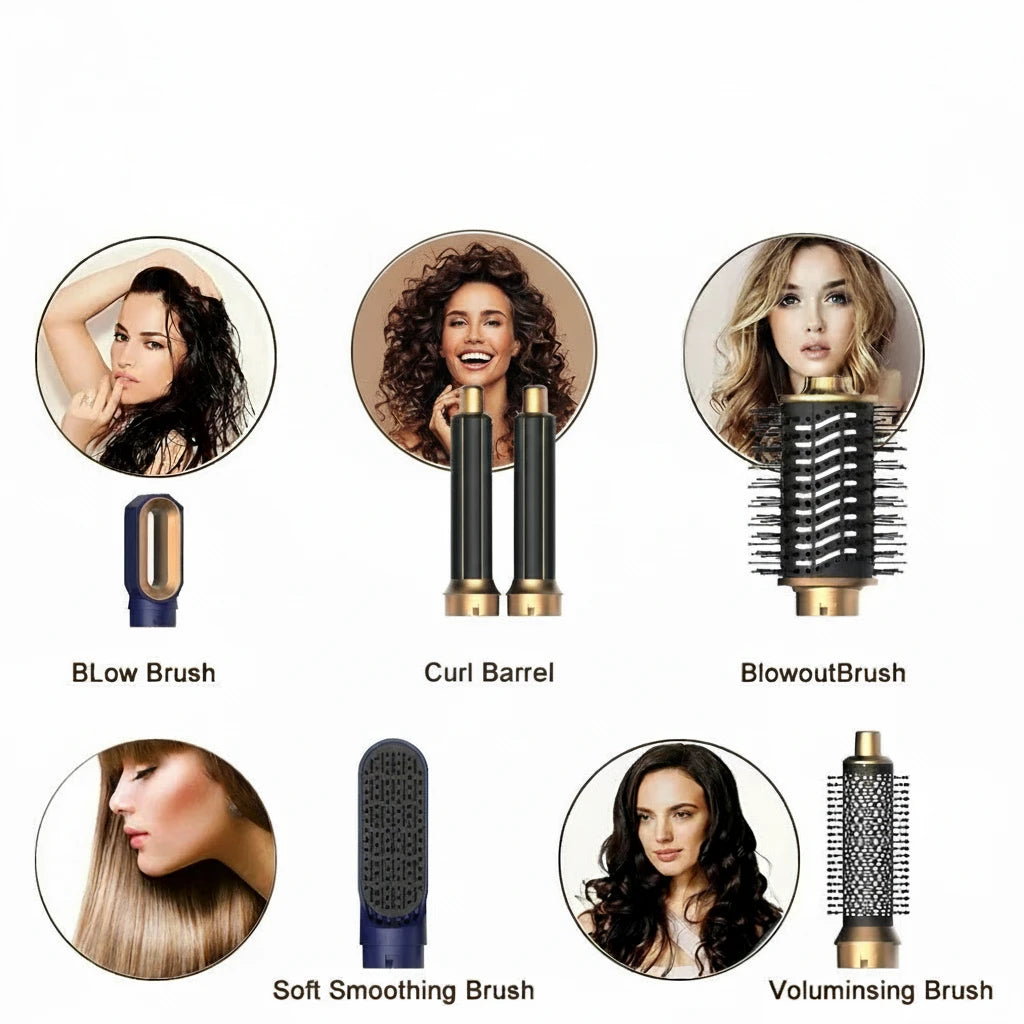 6 in 1 Hair Dryer Brush Detachable Airflow Comb Curler Straightening Brush Heat Control Styler for Smooth Hair