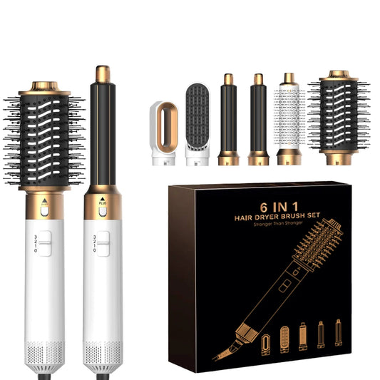 6 in 1 Hair Dryer Brush Detachable Airflow Comb Curler Straightening Brush Heat Control Styler for Smooth Hair