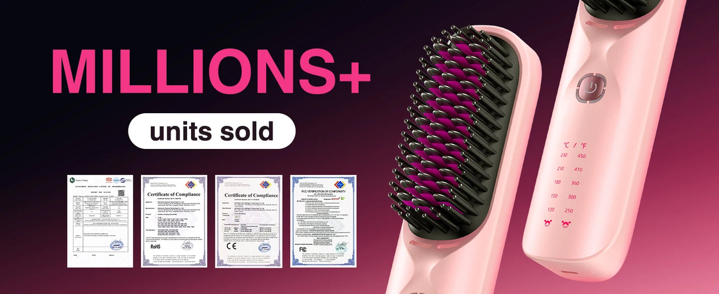 Cordless Hair Straightener Brush 450°F Adjustable Temp 30s Fast Heating 10000mAh Travel Wireless Straightening Comb Adult Kids
