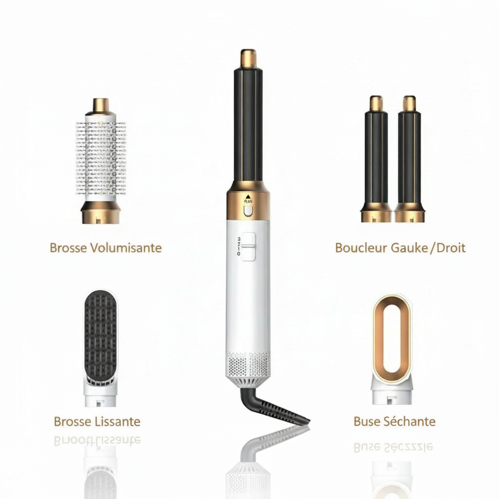 6 in 1 Hair Dryer Brush Detachable Airflow Comb Curler Straightening Brush Heat Control Styler for Smooth Hair